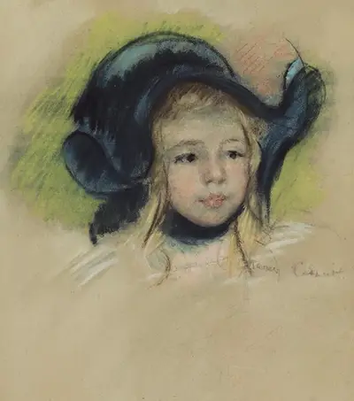 Head of Simone in a Green Bonnet with Wavy Brim Mary Cassatt